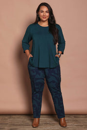 Model Ashleighf wearing size 16 of the Belle Luxe Bamboo Spliced Tee – Deeplagoon in colour Deeplagoon, from the front