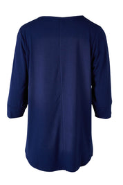 Product shot of the Belle Luxe Bamboo Spliced Tee in colour Navy (Blue), from the back