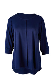 Product shot of the Belle Luxe Bamboo Spliced Tee in colour Navy (Blue), from the front