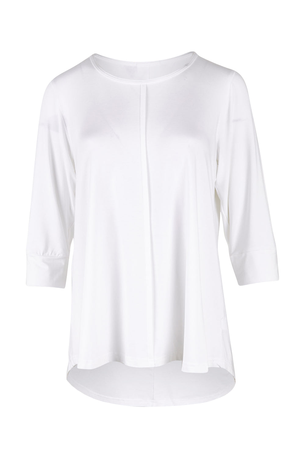Product shot of the Belle Luxe Bamboo Spliced Tee in colour Vanilla (White), from the front