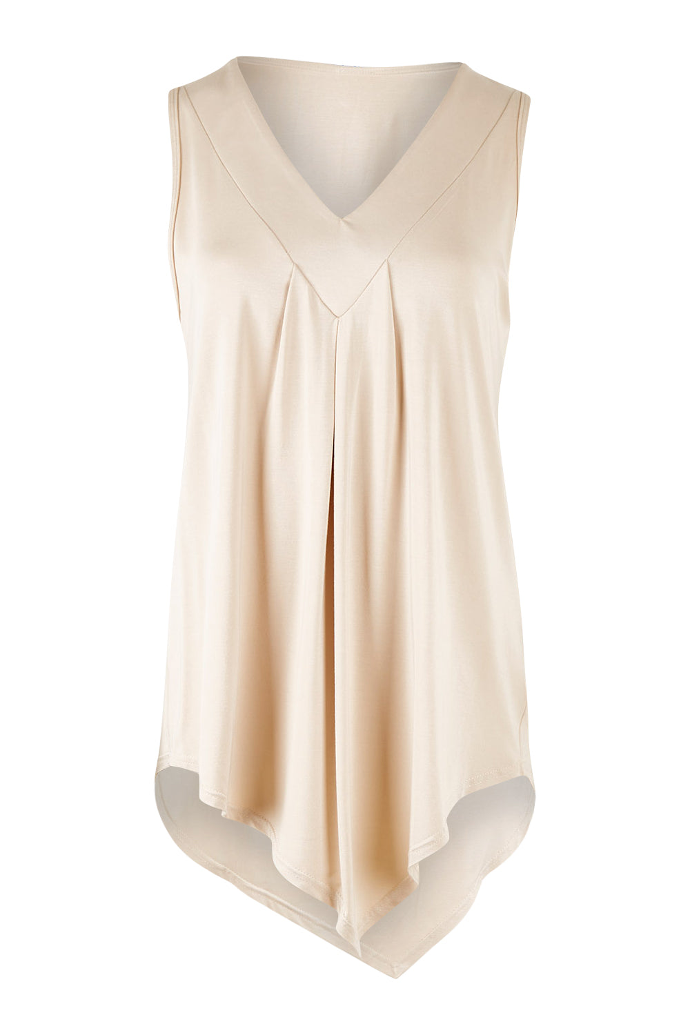 Product shot of the Belle Asymmetric Luxe Bamboo Tank in colour Straw, from the front