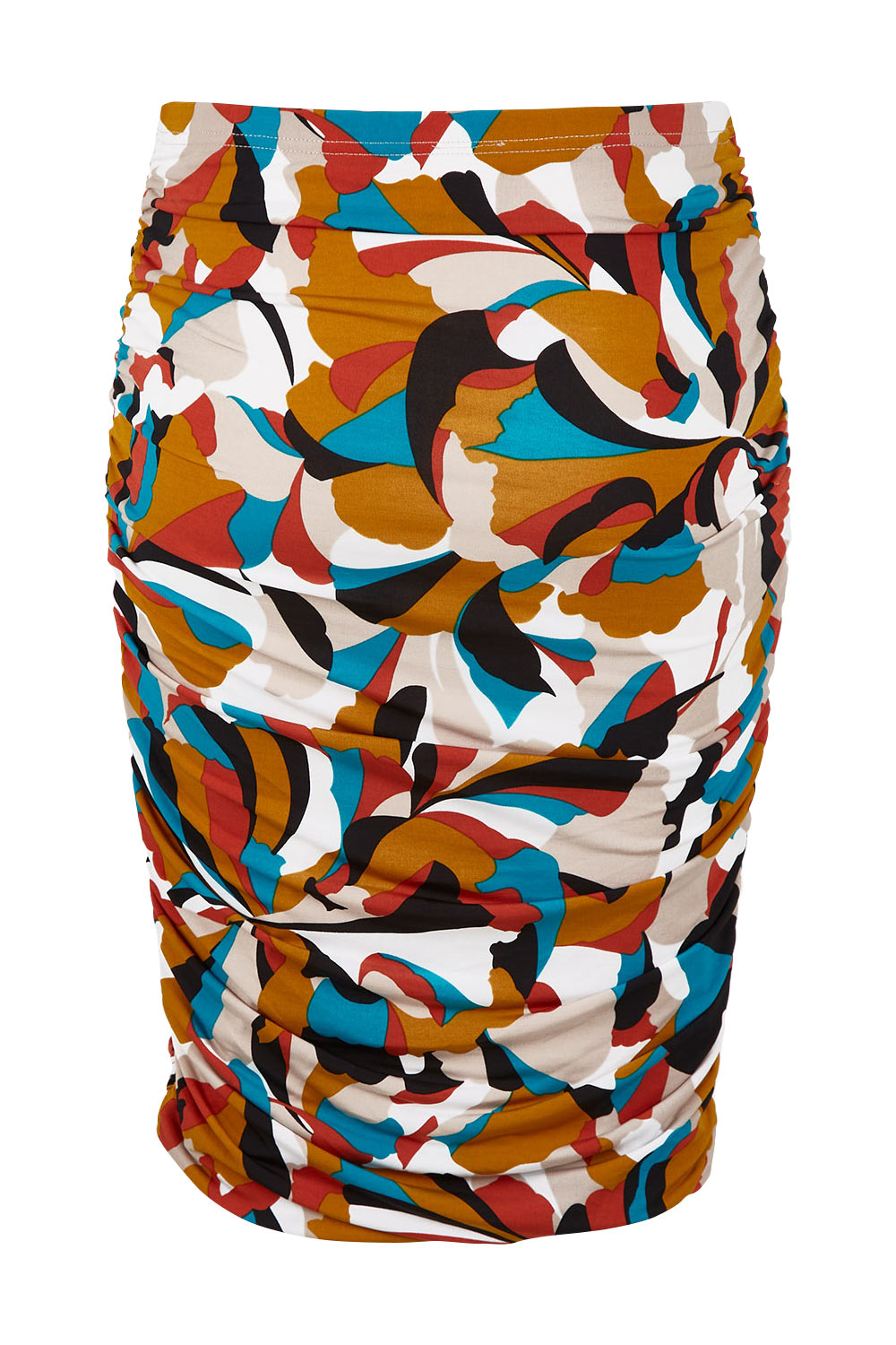 Product shot of the Belle Lined Side Gathered Skirt in colour Multiprint, from the back