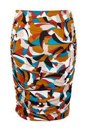 Product shot of the Belle Lined Side Gathered Skirt in colour Multiprint, from the back