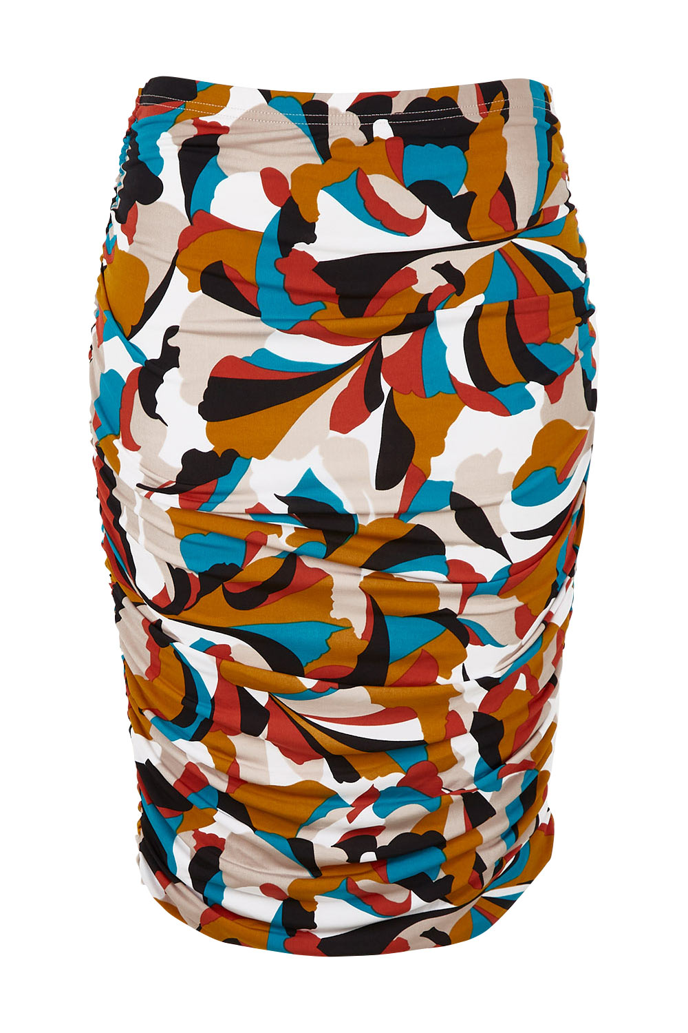 Product shot of the Belle Lined Side Gathered Skirt in colour Multiprint, from the front