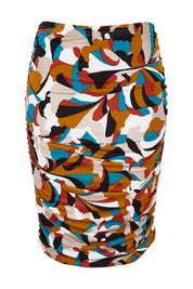 Product shot of the Belle Lined Side Gathered Skirt in colour Multiprint, from the front