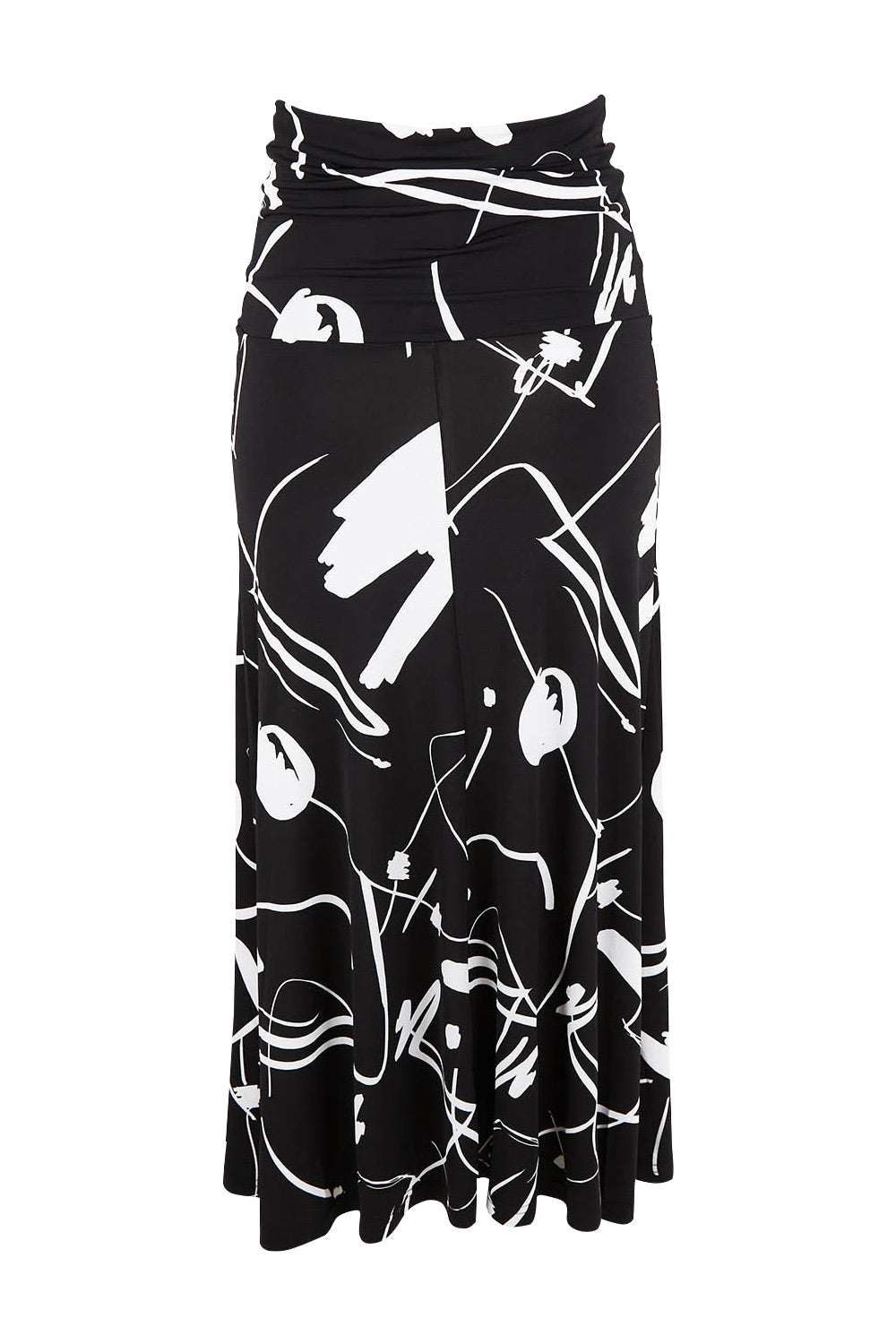 Product shot of the Belle Fit & Flare Printed Skirt in colour Blackwhite (Black), from the back