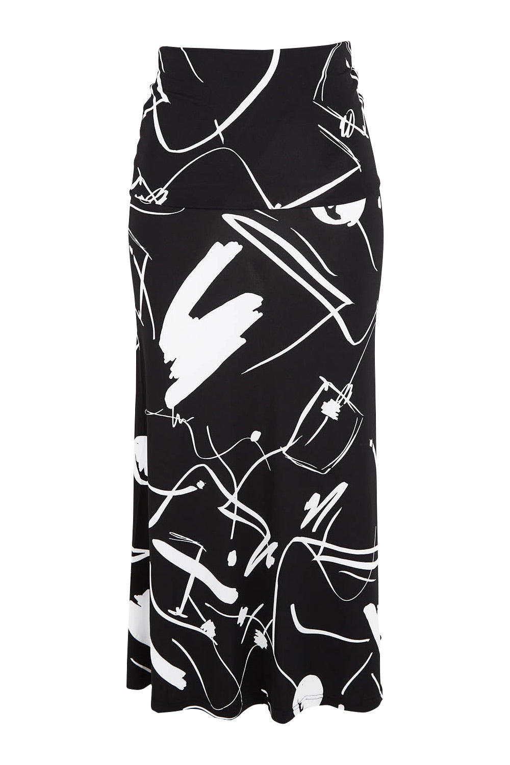 Product shot of the Belle Fit & Flare Printed Skirt in colour Blackwhite (Black), from the front