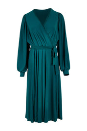 Product shot of the Belle Recycled Full Sleeve Dress in colour Teal (Green), from the front