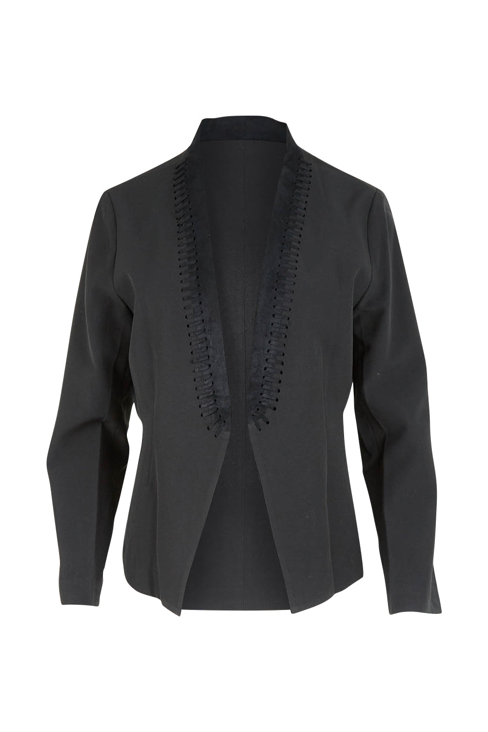 Product shot of the Belle Eyelet Detail Blazer in colour Black (Black), from the front