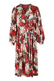Product shot of the Belle Full Sleeve Print Dress in colour Floral (Red), from the front