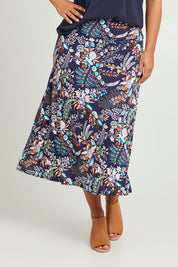 Preloved Belle Pull On Printed Skirt - Navyprint