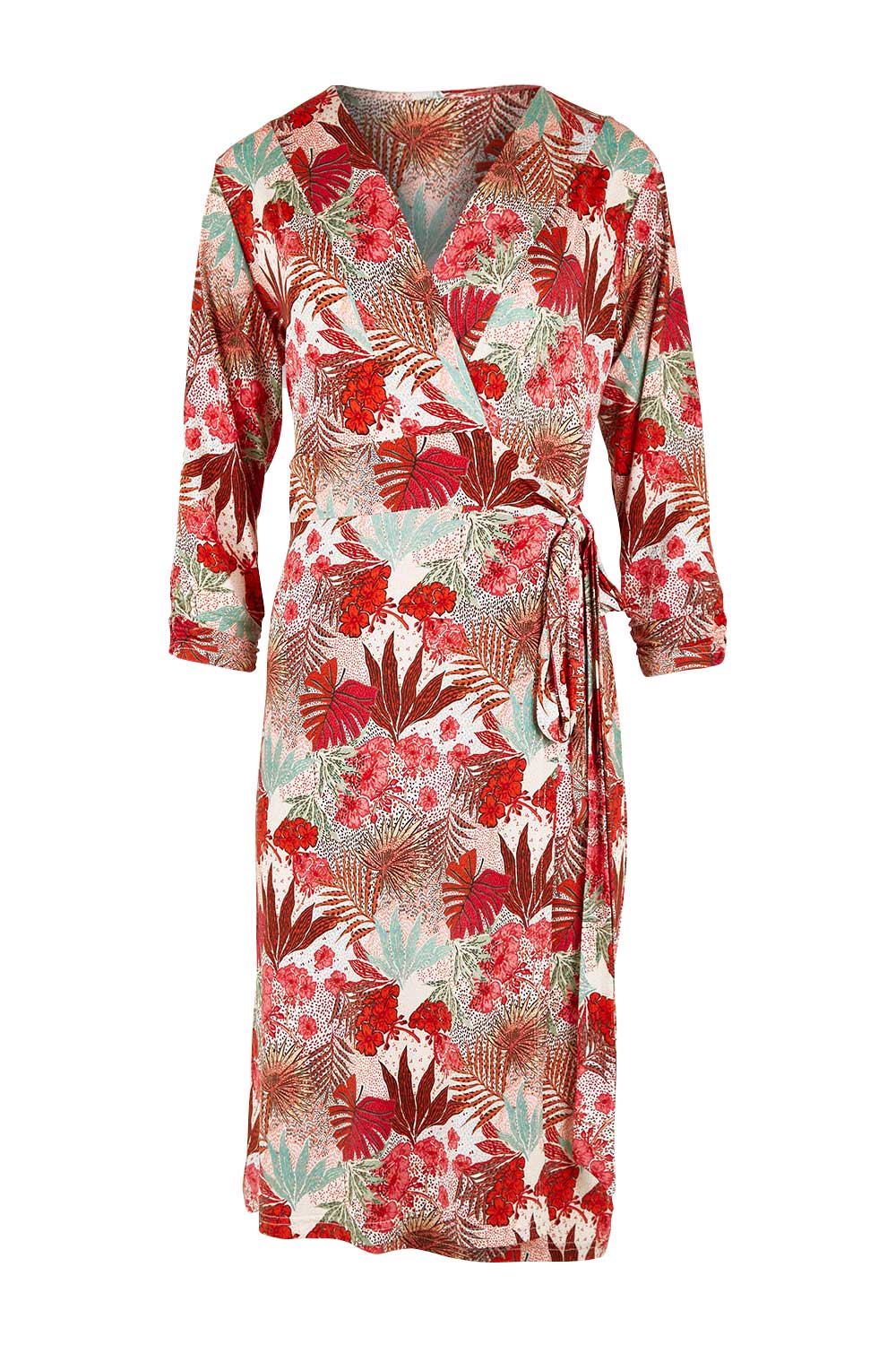 Product shot of the Belle Print Dress With Ruched Sleeves in colour Rustfloral, from the front