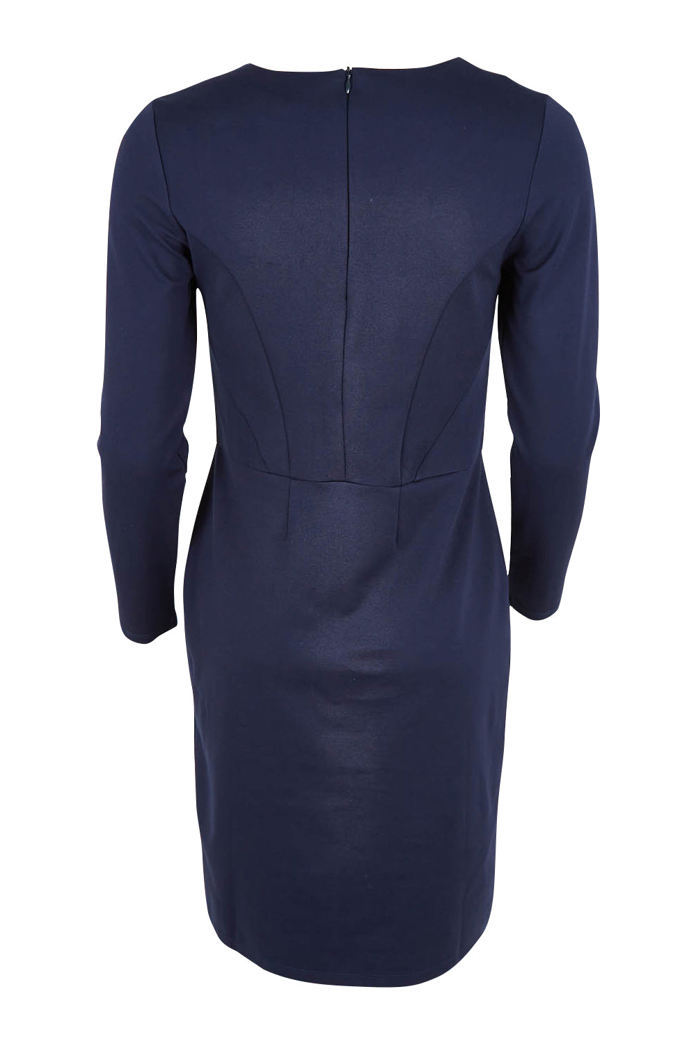 Product shot of the Belle Panelled Ponte Dress in colour Darknavy (Blue), from the back
