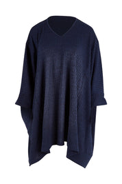 Product shot of the Belle Rib Knit Throw Over in colour Navymarle (Blue), from the front