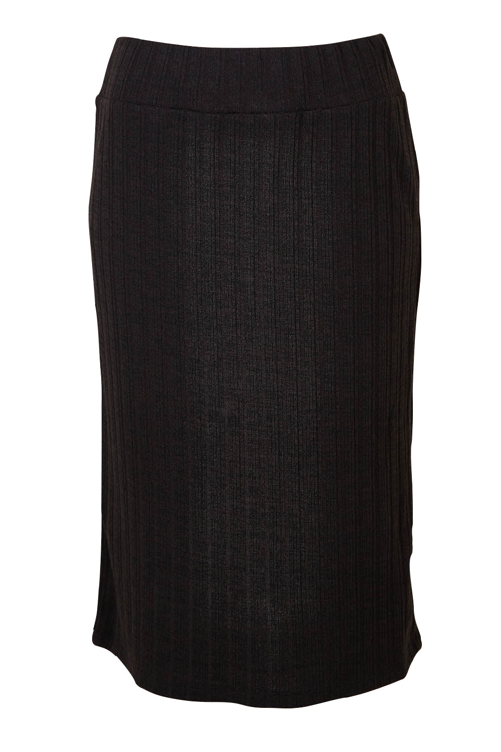 Product shot of the Belle Classic Knit Midi Skirt in colour Black (Black), from the front
