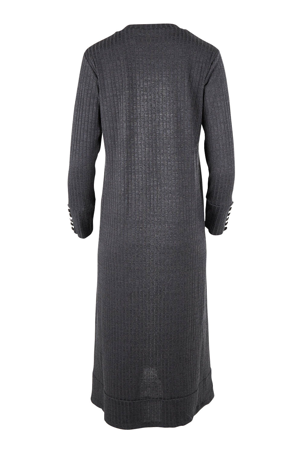 Product shot of the Belle Fit & Flare Lined Knit Dress in colour Steelgrey (Grey), from the back