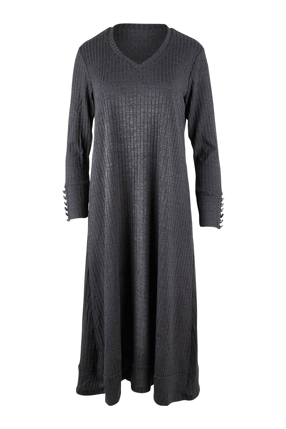 Product shot of the Belle Fit & Flare Lined Knit Dress in colour Steelgrey (Grey), from the front