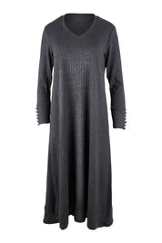 Product shot of the Belle Fit & Flare Lined Knit Dress in colour Steelgrey (Grey), from the front