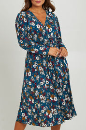 Preloved Belle Printed Faux Wrap Dress - Tealfleur