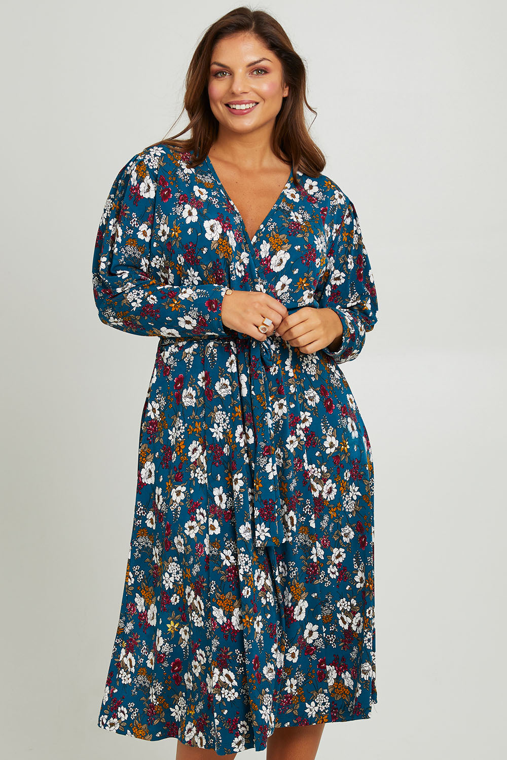 Preloved Belle Printed Faux Wrap Dress - Tealfleur