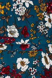 Product shot of the Belle Printed Faux Wrap Dress in colour Tealfleur (Green), detail