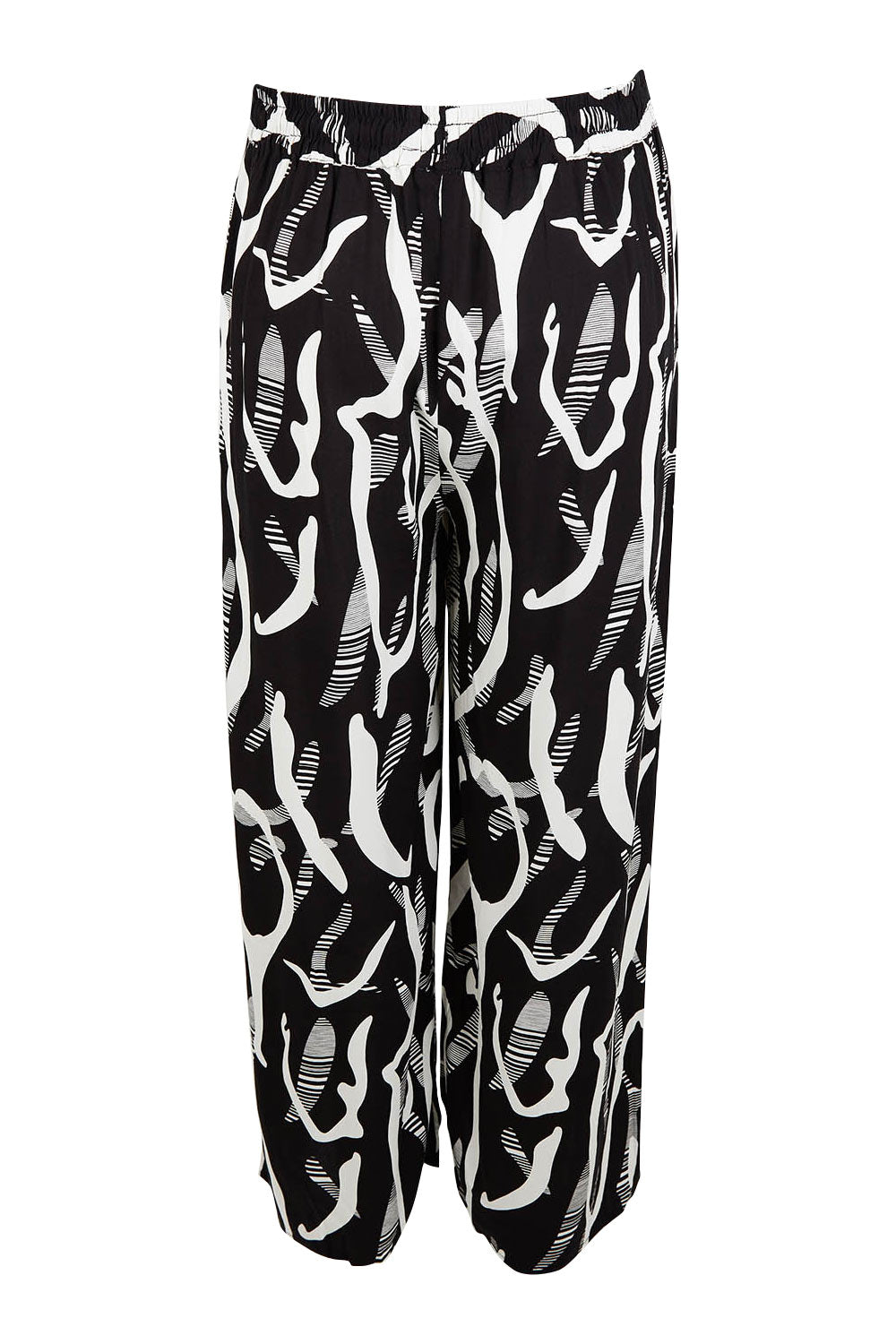 Product shot of the Belle Relaxed Wide Leg Pull On Pant in colour Blackivory (Black), from the back