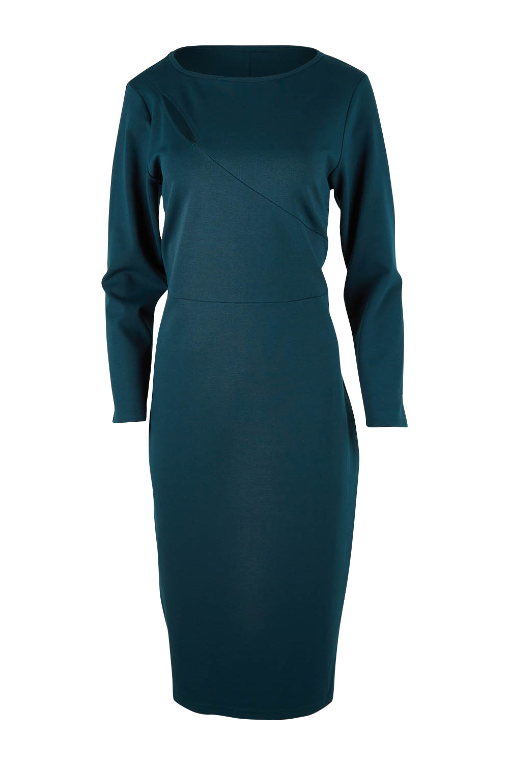 Product shot of the Belle Keyhole Ponte Dress in colour Lagoon (Blue), from the front