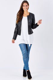 Model Anna wearing size 10 of the Belle Half Sleeve Forgiver Tunic in colour White (White), from the front, showing the whole outfit