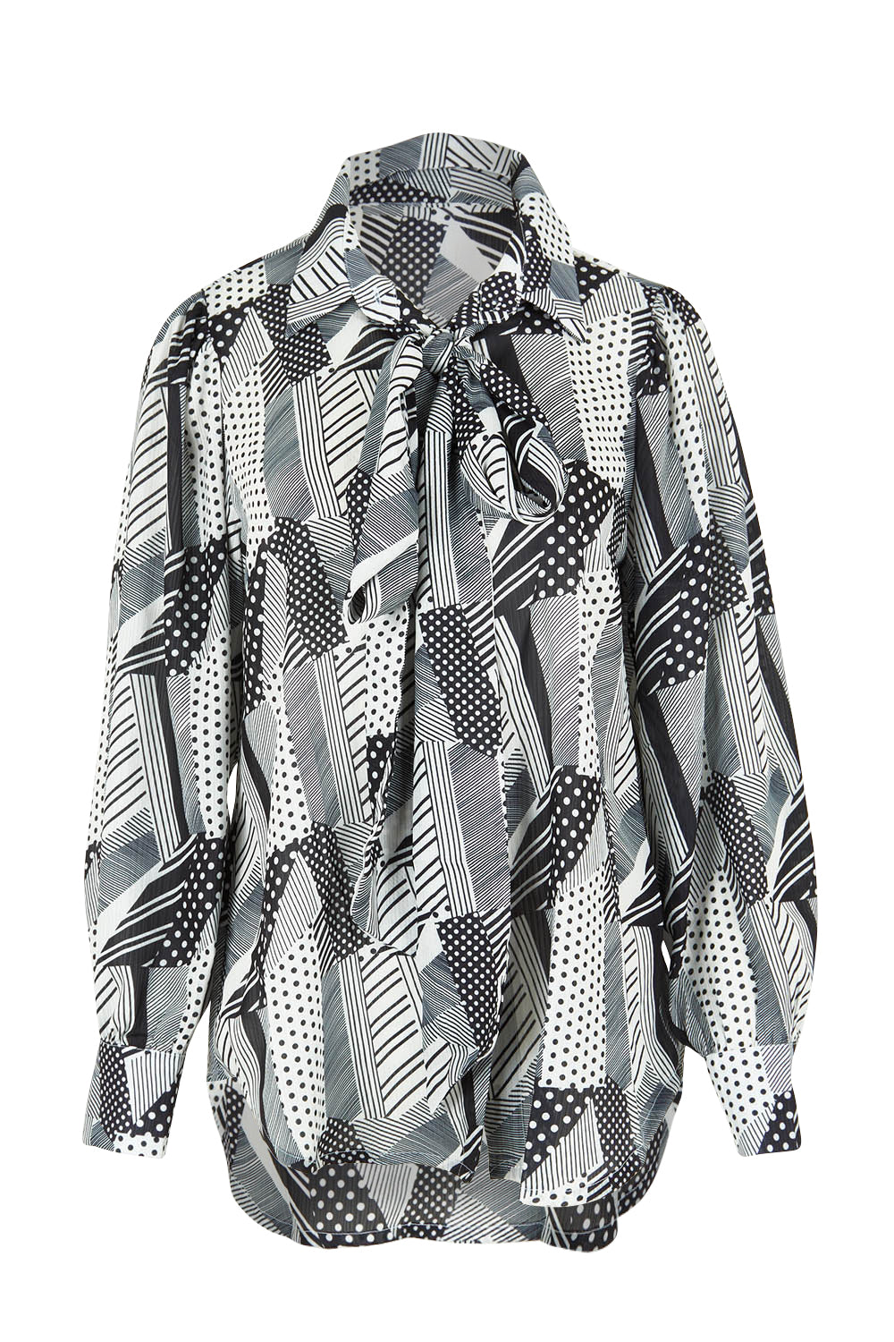 Product shot of the Belle Full Sleeve Printed Shirt in colour Blackivory (Black), detail
