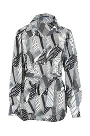 Product shot of the Belle Full Sleeve Printed Shirt in colour Blackivory (Black), from the front