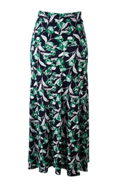 Product shot of the Belle Wide Waistband Pull On Skirt in colour Navyfloral (Blue), from the back
