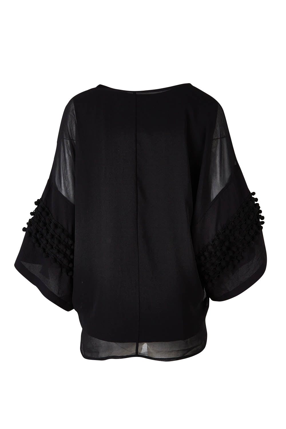 Product shot of the Belle Chiffon Bubble Detail Top w/Cami in colour Black (Black), from the back