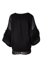 Product shot of the Belle Chiffon Bubble Detail Top w/Cami in colour Black (Black), from the back
