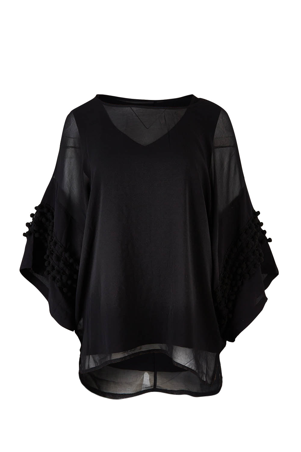 Product shot of the Belle Chiffon Bubble Detail Top w/Cami in colour Black (Black), from the front
