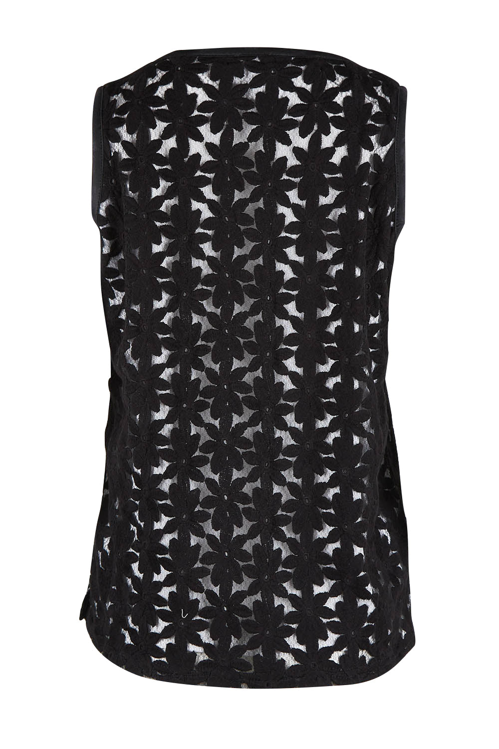 Product shot of the Belle Lined Embroided Tank in colour Black (Black), from the back