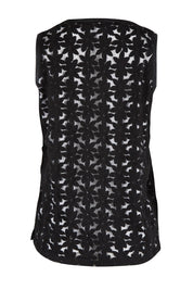 Product shot of the Belle Lined Embroided Tank in colour Black (Black), from the back