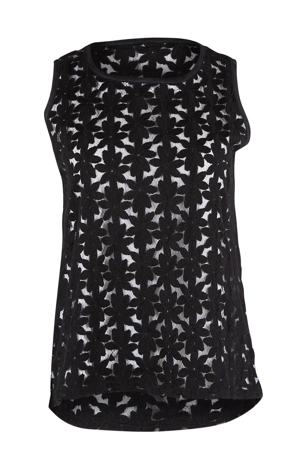 Product shot of the Belle Lined Embroided Tank in colour Black (Black), from the front