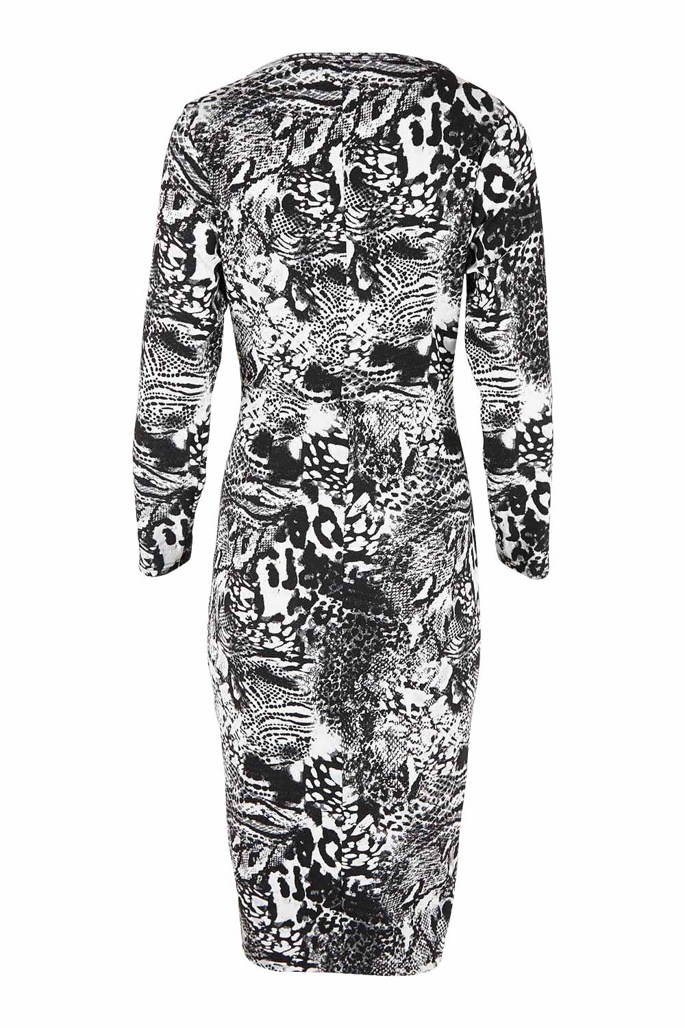Product shot of the Belle Jacquard Knit Dress in colour Greyblack (Grey), from the back