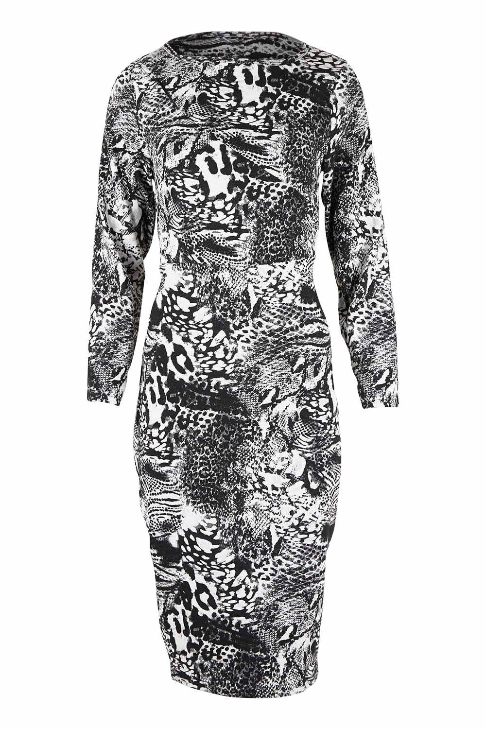 Product shot of the Belle Jacquard Knit Dress in colour Greyblack (Grey), from the front
