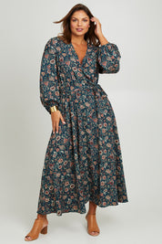 Model Monique wearing size 14 of the Belle X Over Maxi Dress in colour Fluergreen (Green), from the front, showing the whole outfit
