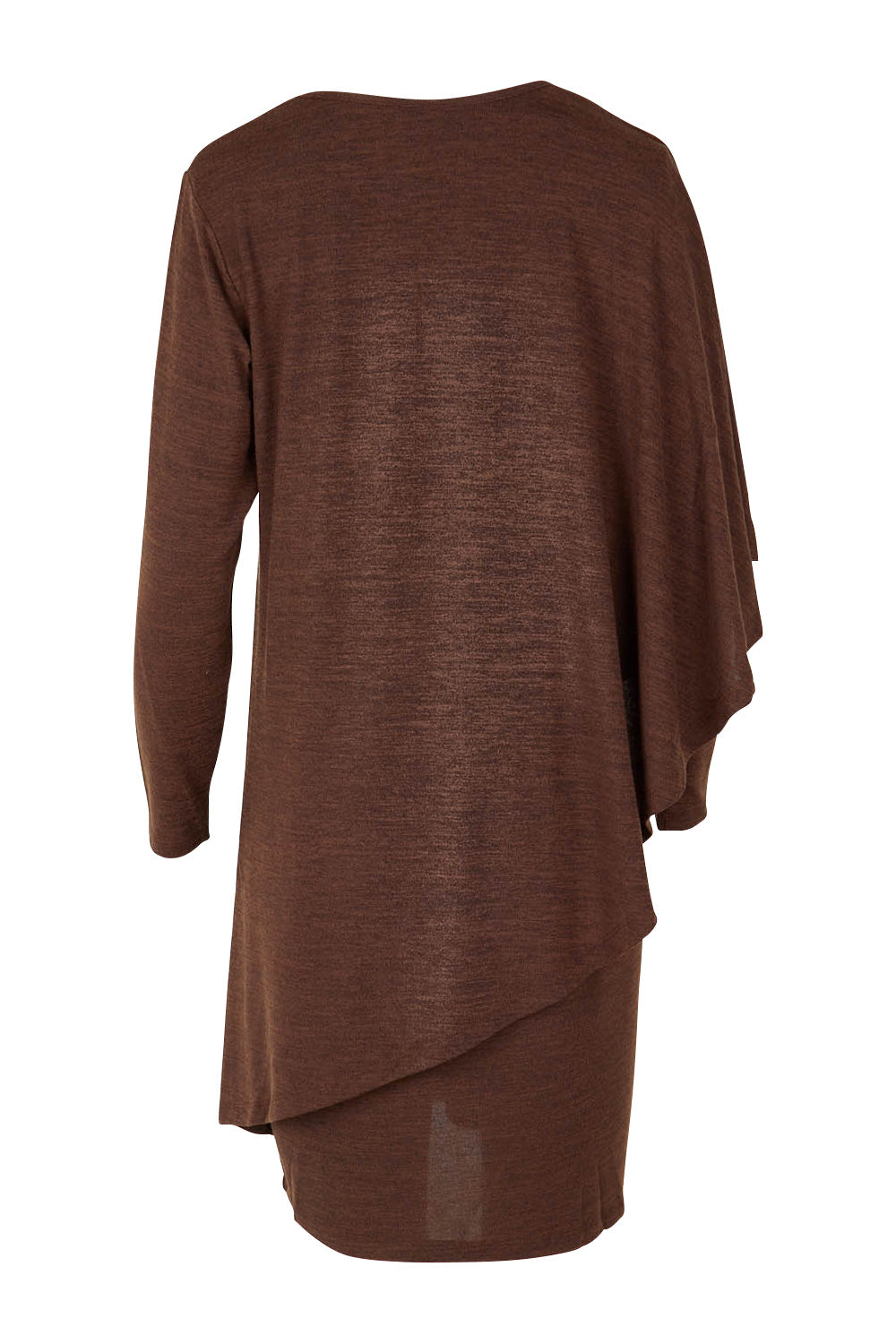 Product shot of the Belle V Neck Overlay Knit Dress in colour Chocolate, from the back