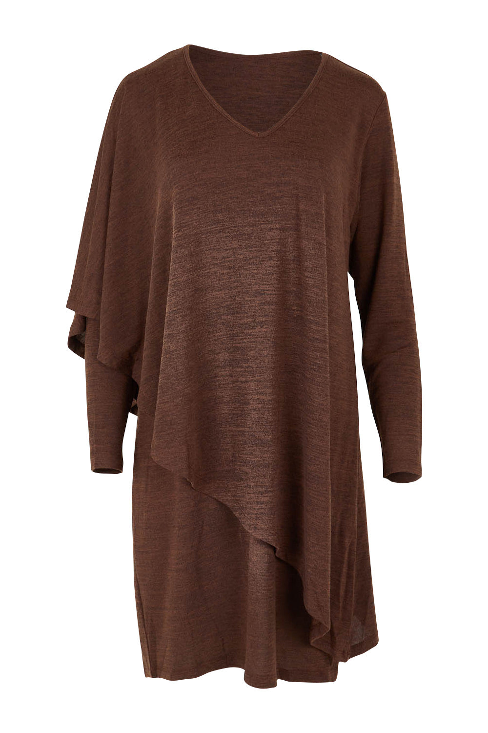 Product shot of the Belle V Neck Overlay Knit Dress in colour Chocolate, from the front