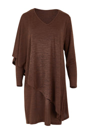 Product shot of the Belle V Neck Overlay Knit Dress in colour Chocolate, from the front