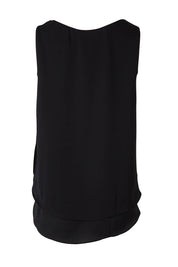 Product shot of the Belle Double Layer Woven Tank in colour Black (Black), from the back