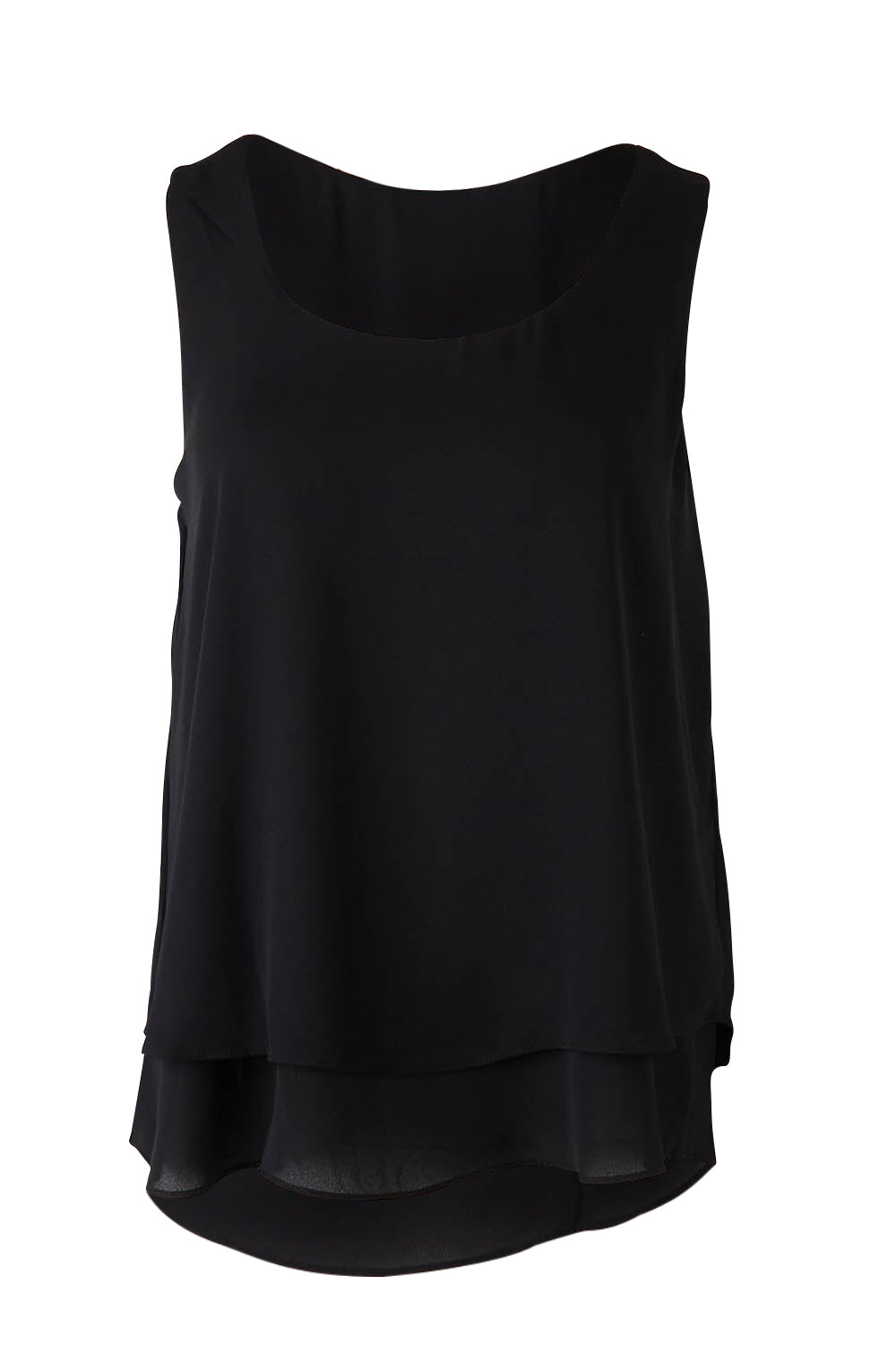 Product shot of the Belle Double Layer Woven Tank in colour Black (Black), from the front