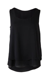 Product shot of the Belle Double Layer Woven Tank in colour Black (Black), from the front