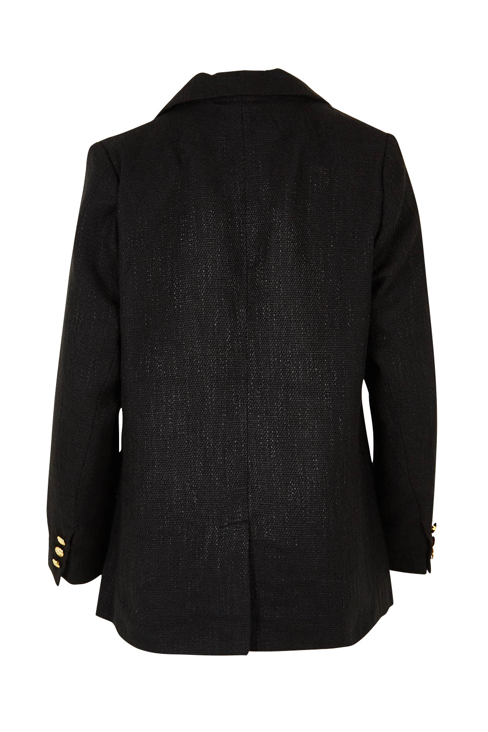 Product shot of the Belle Boucle Double Breasted Jacket in colour Black (Black), from the back