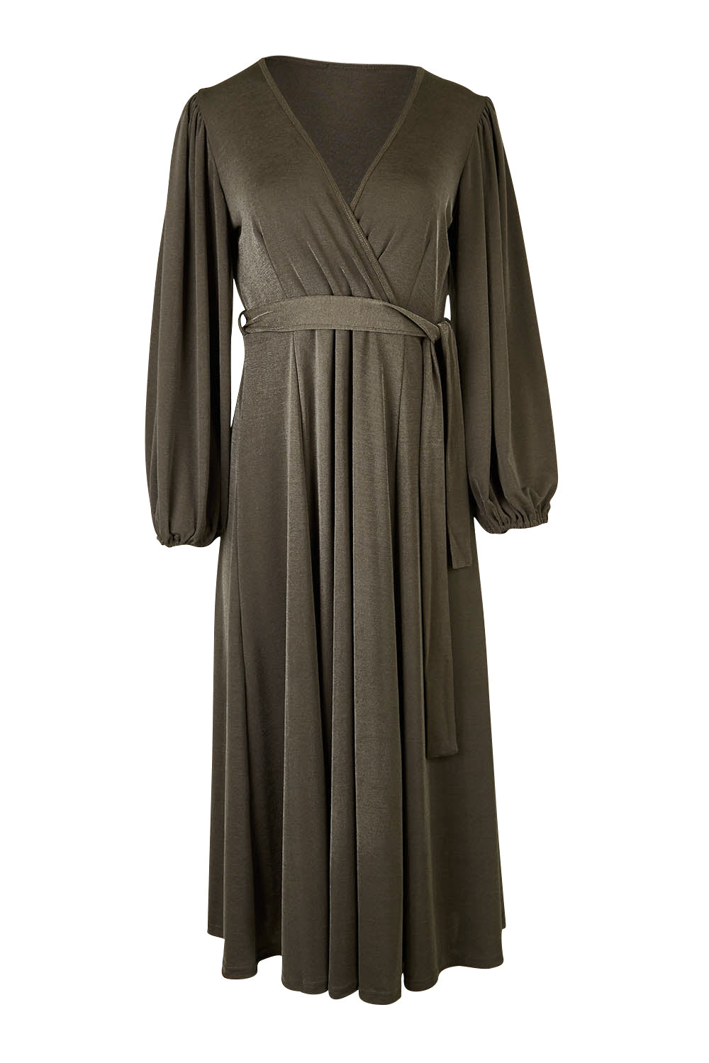 Product shot of the Belle Full Skirt Dress in colour Khaki (Green), from the front