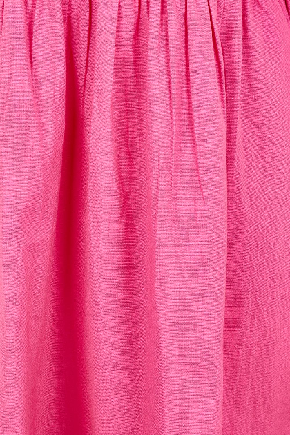 Product shot of the Belle Cotton Shirred Bodice Dress in colour Candypink (Pink), detail