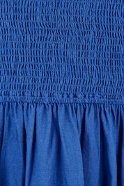 Product shot of the Belle Cotton Shirred Bodice Dress in colour Marineblue (Blue), detail